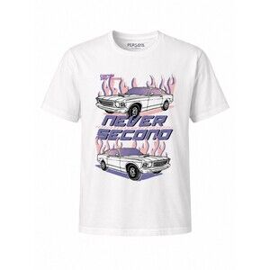 Vintage Persaya Never Second Muscle Car Graphic Tee White 100% Cotton Large